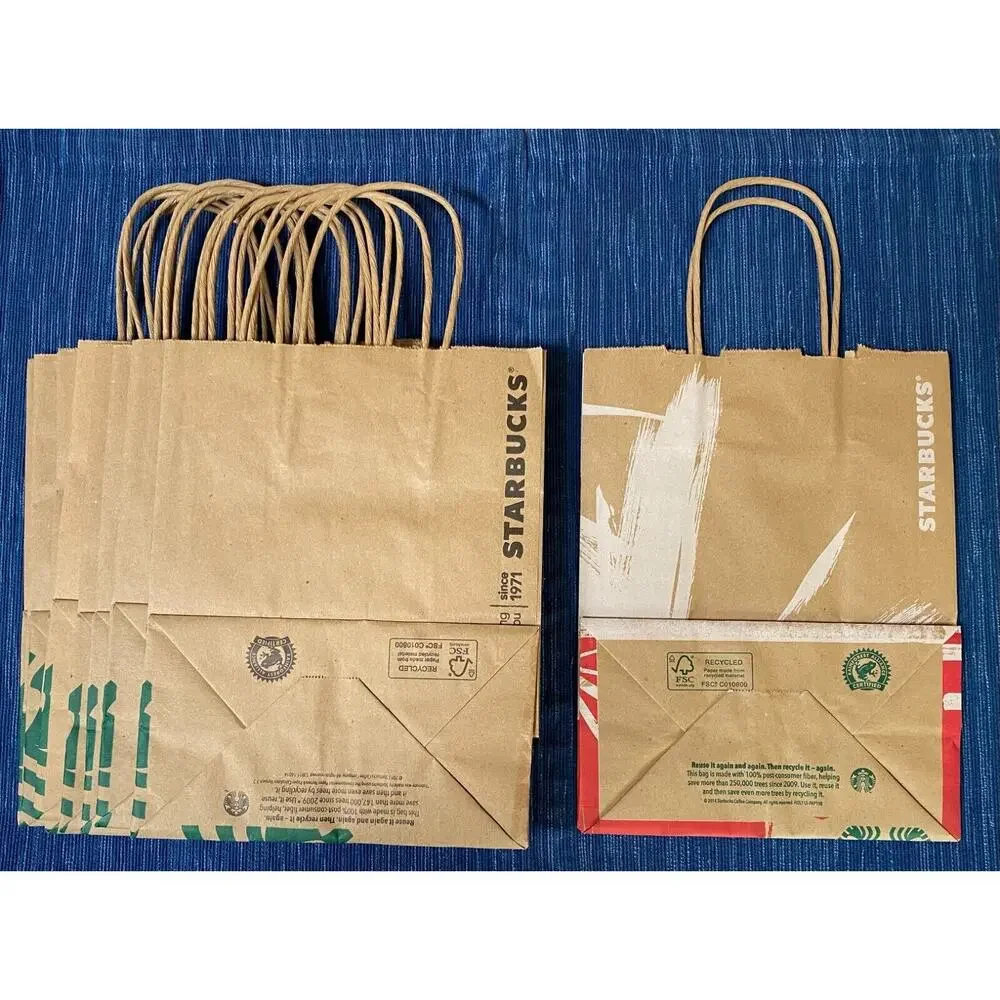 Starbucks 2013 Bag Lot 10 Brown Kraft Paper Shopping Lunch Gift Handle 999A